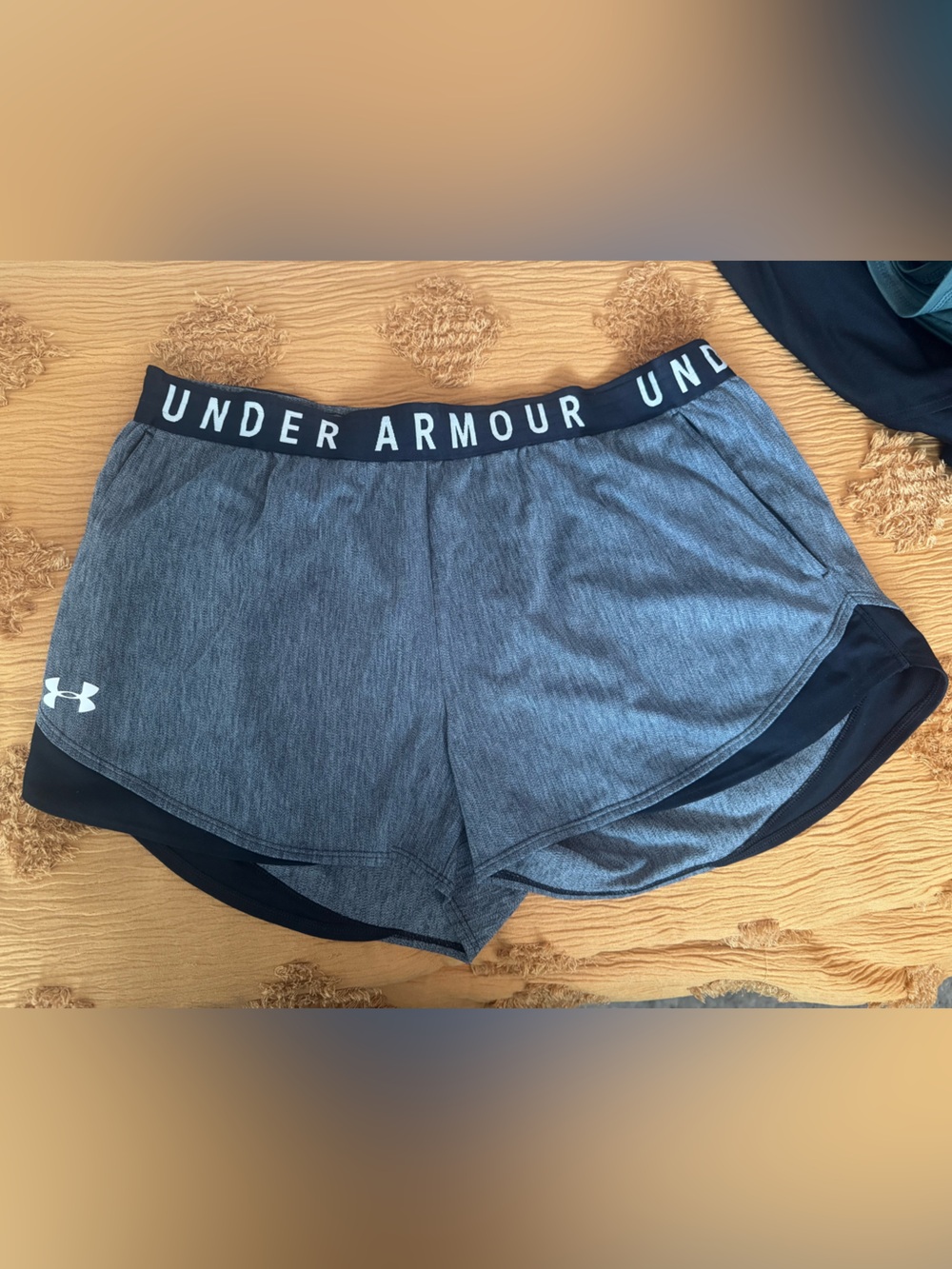 Under Armour Loose Shorts, heather gray and black, 3” inseam, size XL
